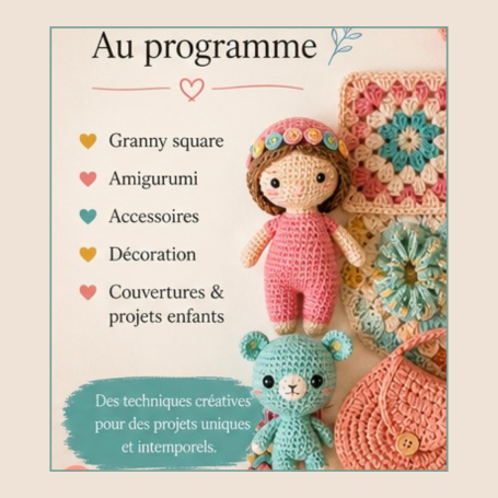 Projets crochet atelier Atelier crochet projets granny square amigurumi accessoires